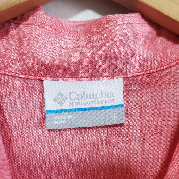 COLUMBIA NWT Camp Henry Short Sleeve Shirt Button Front Cotton Pink Womens Large - Picture 11 of 13